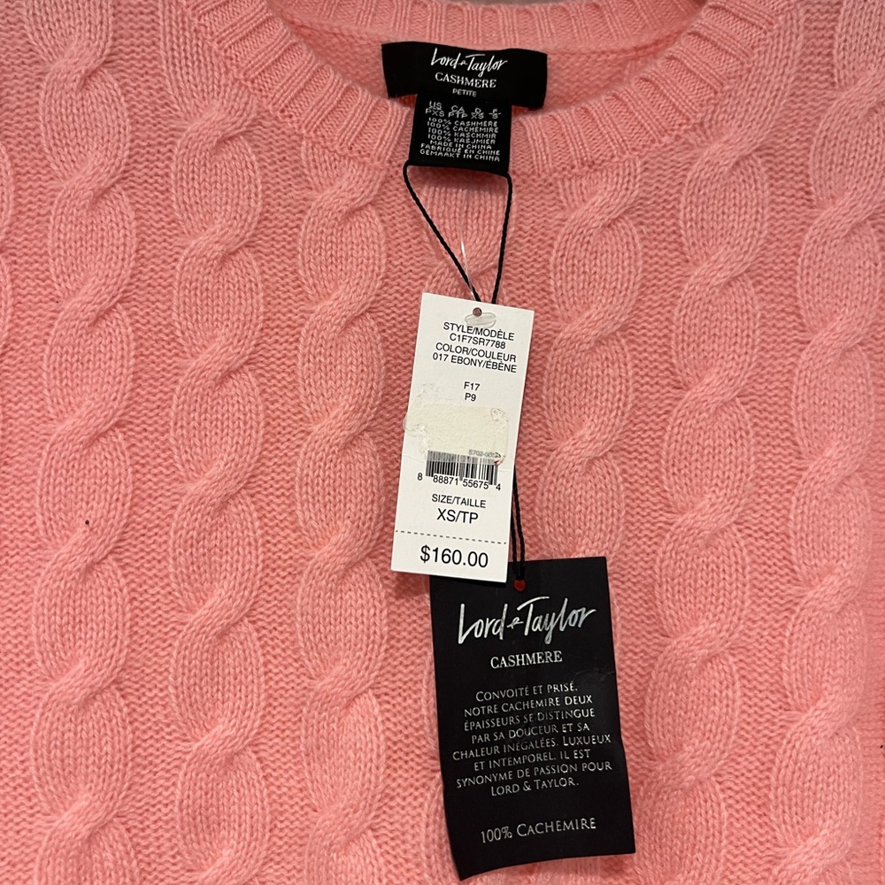Lord and Taylor Cashmere Cable Knit Pink Sweater - Size XSP NWT - Picture 3 of 5